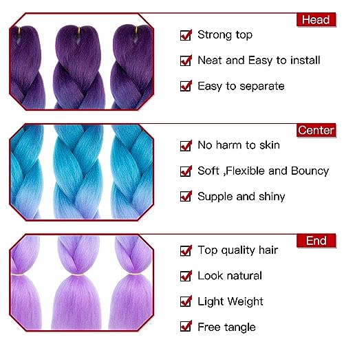 Xtrend 24 Inch 3 Packs Ombre 3Tones Jumbo Braiding Hair Synthetic Ombre Braiding Hair High Temperature Synthetic Crochet Braids Hair Extensions for Women - Image 3