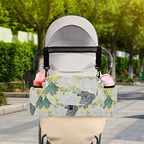 Wudan Patrón de pintura de acuarela suculentas Gardenia cochecito de bebé organizador con correa para el hombro bolsa de pañales Baby Essentials ajuste universal la mayoría de los cochecitos