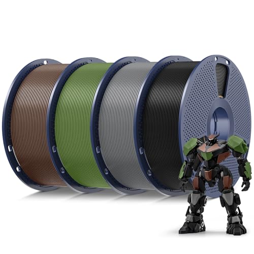 SUNLU 4kg PLA 3D Printer Filament Bundle Multicolor, Neatly Wound PLA Filament 1.75mm ±0.02mm, Individually Vacuum Packed, 4kg in Total, 1kg per Spool, 4 Pack, Black+Grey+Olive Green+Coffee Brown.