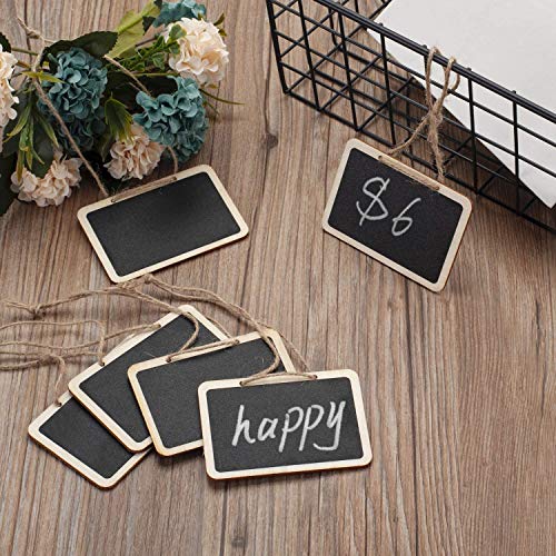 Image of CVANU 10 Pcs Mini Chalkboards Signs Hanging Rectangle Chalkboards Double Sided Blackboard Message Board Hanging Signs for Weddings, Kids Crafts C-4