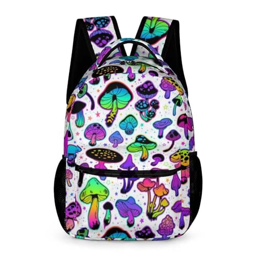 Mushroom Backpack for Kids Girls Boys School, 16 Inches Cute Mushroom Theme Bookbag, Adjustable, Lightweight, Large Capacity, Colorful