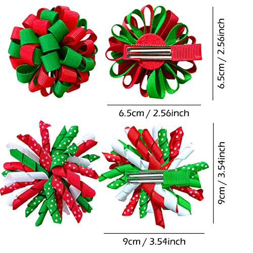 Christmas Korker Hair Bows Clip For Toddler Baby Girls 3'' Curly Corker Bow Alligator Barrette Red White Green Holiday Grosgrain Ribbon Fireworks Ballflower Accessories Kids Xmas Favor Gift #TOP6