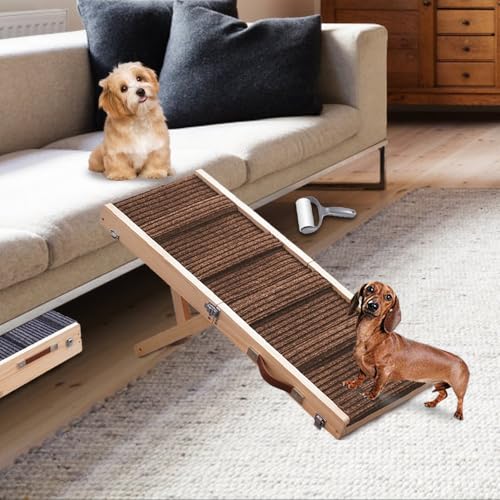 Aitakatta Rampa per cani per letto, regolabile, portatile, pieghevole, per animali domestici, in legno, lunga 81,3 cm, con tappetino antiscivolo per cani di piccola taglia, scala per arrampicata per
