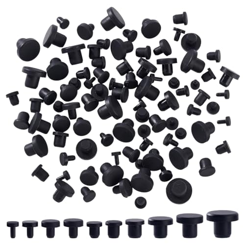 NBEADS 100 tapones de silicona para agujeros, 10 tamaños, tapones redondos negros a presión para tubos de ensayo, tubos de metal, tapas de extremo de muebles, tina, chorros de bañera, tapones de