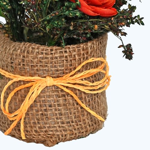 Image of Cortina Cylindrical Tea Red Rose Planter for Home Decor & Dining Table - Nordic Modern Boho Style Plastic Pot with Cloth Cover, Aesthetic Office Decor, 12 x 8 cm, Brown, 1 Pc