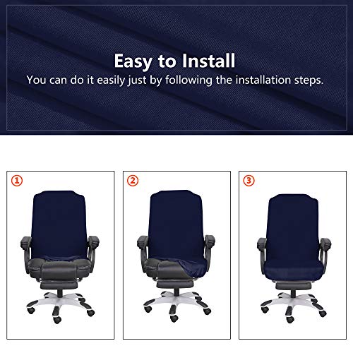 Image of SARAFLORA Office Chair Covers Stretch Washable Computer Chair Slipcovers for Universal Rotating Boss Chair Large Size, Navy
