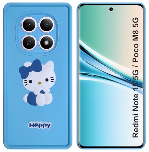 Image of SBMS Silicone Back Cover Case for Redmi Note 15 5G / Poco M8 5G | Cute Fun 3D Happy Kitty Design Silicone Case | Camera Protection Bump | Shockproof Back Cover Case for Poco M8 5G (Sky Blue)