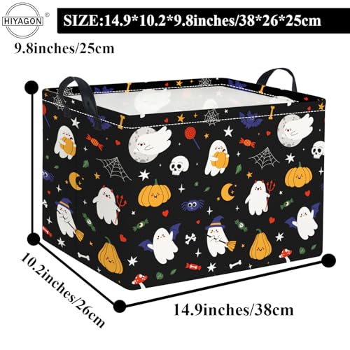 Image of Rectangular Halloween Basket for Boys and Girls Kids Trick or Treat Pumpkin Basket for Halloween Parties Cute Storage Bin Organizer Box Room Decor(Black Halloweens)