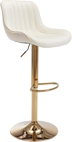 Miniatura 9 de Kiztir Juego de 2 taburetes de bar de terciopelo dorado, taburetes de bar ajustables con respaldo y reposapiés, taburetes de bar giratorios dorados