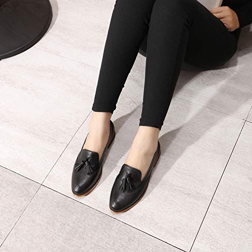 Image of Mona flying Women's Leather Tassel Loafers Slip on Brogue Flat Office Shoes