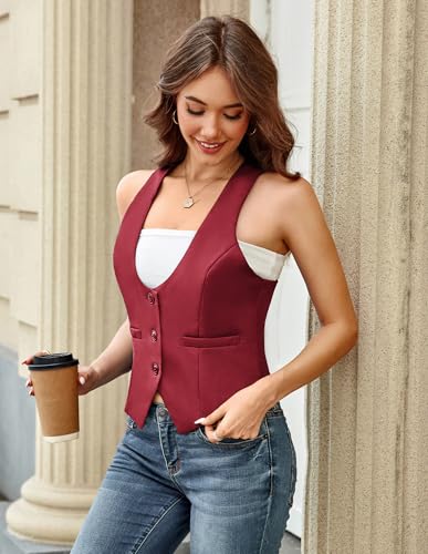 Image of GRACE KARIN Women's Suit Vest Top, Dressy Casual Sleeveless Button Waistcoat, Fromal Steampunk Blazer for Work Office