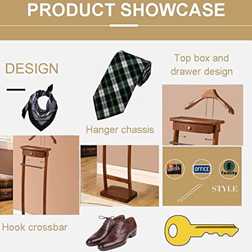 Floor Standing Wooden Coat Rack Freestanding Coat Rack Clothes Valet Stand Solid Wood Suit Rack Curved Trouser Rod Drawer Shoe Rack Base Trouser Rack Front Easy To Assemble #TOP2