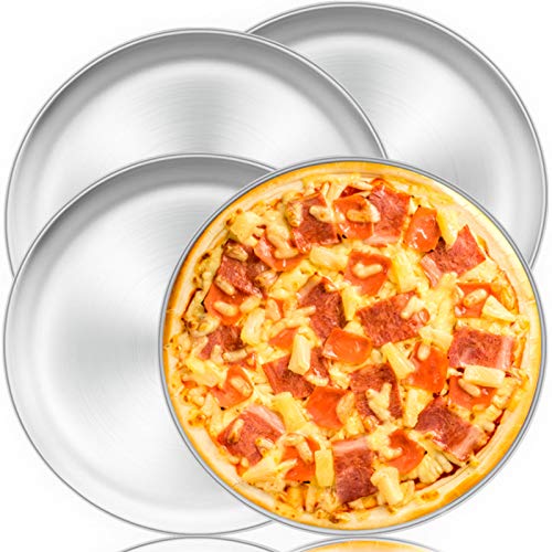 Teamfar Pizza Pan, 13.4 Inch Stainless Steel Pizza Pan Set Large Pizza Oven Pans Tray For Baking Serving, Healthy & Heavy Duty, Dishwasher Safe & Easy Clean - 4 Piece #TOP1