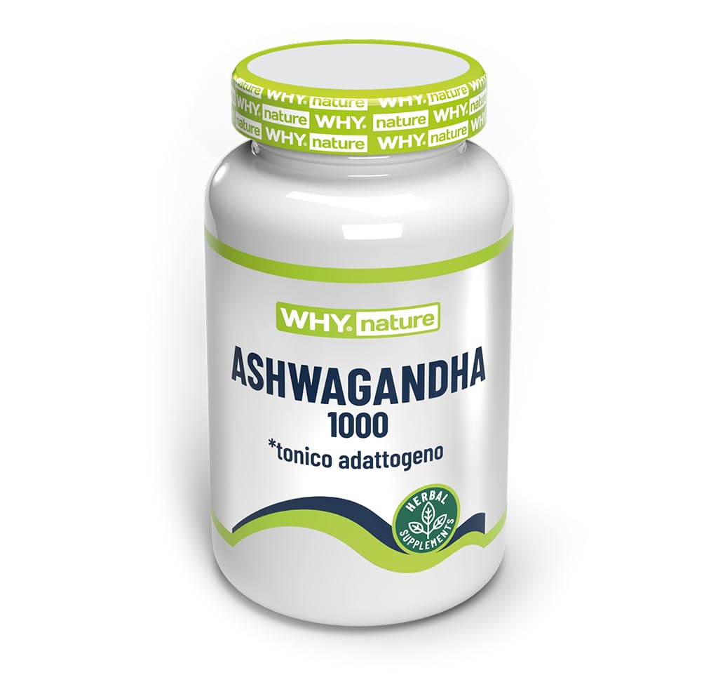 WHY NATURE ASHWAGANDHA 1000 - IntegratorI Alimentari di Ashwagandha KSM-66 - Integratore Nootropico - Senza Glutine - 60 cpr