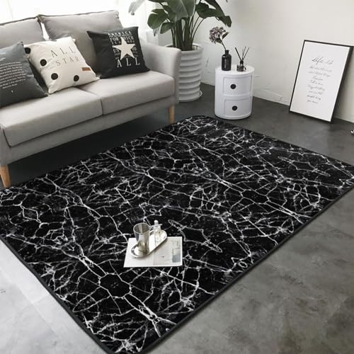 Tapis imprimé marbre noir grand format décoration salon moderne