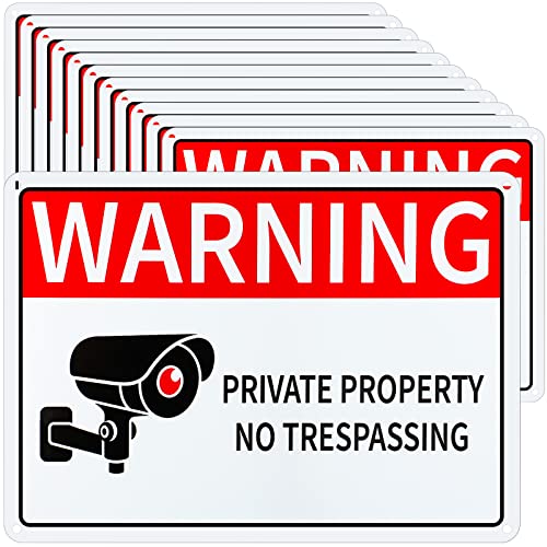 12 Pcs No Trespassing Sign Private Property 24 Hour Video Surveillance Sign Reflective Security Camera Sign Industrial Metal Aluminum Warning Signs For Home Yard Business Cctv Indoor Outdoor,10 X 7'' #TOP4