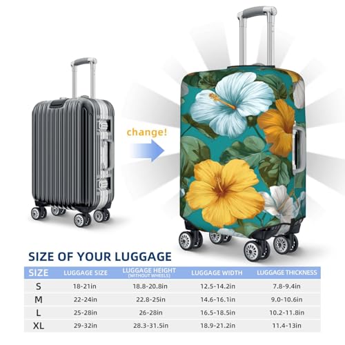 Blue Yellow White Hibiscus Flowers Tropical Elastic Travel Luggage Covers Dustproof Scratch-Resistant Suitcase Protector Fit 22-24 Inch4