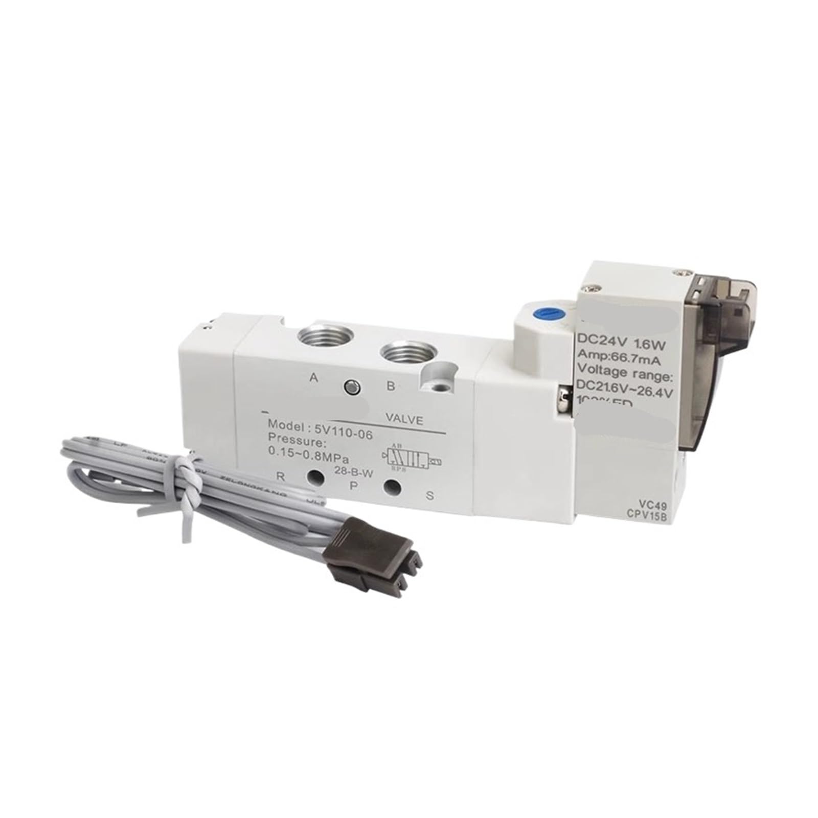 5V110 Pneumatisches Einzelmagnetventil, 5/2 Wege M5 1/8" PT pneumatisches Wegeventil for die industrielle Automatisierung(5V110-M5 050,AC24V)