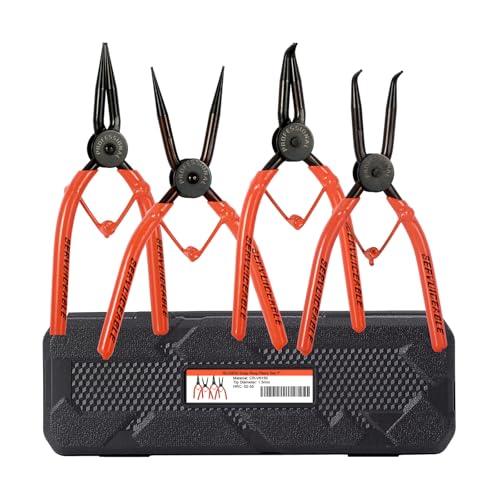 IEUSEW 7-inch Snap Ring Pliers Set, 4-piece Heavy Duty Internal/External Circlip Pliers Kit (Tip Diameter 1.5mm), Straight/Bent Jaw, Cr-v Steel, for Ring Remover Retaining, Storage Case Included.