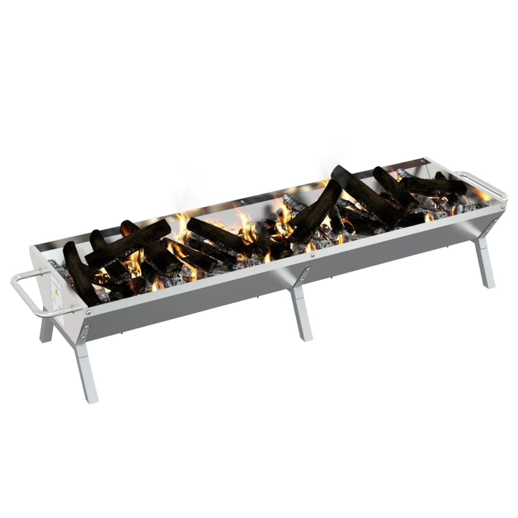 Grill na węgiel drzewny ze stali nierdzewnej, 158 x 42 x 31 cm, stojący grill do ogrodu i na taras, wytrzymały grill ogrodowy z uchwytami