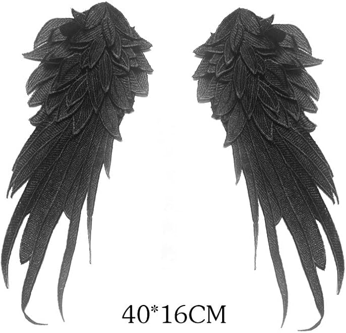 Par de Alas de Ángel Bordadas 40x16 cm Negro miniatura 5