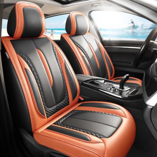 Image of Fit Outback Car Seat Covers Compatible with Subaru Outback 2010-2025 2026 - Premium Breathable Leather,Airbag Compatible,Waterproof All-Weather Seat Cushion Protector, Full Set Orange&Black