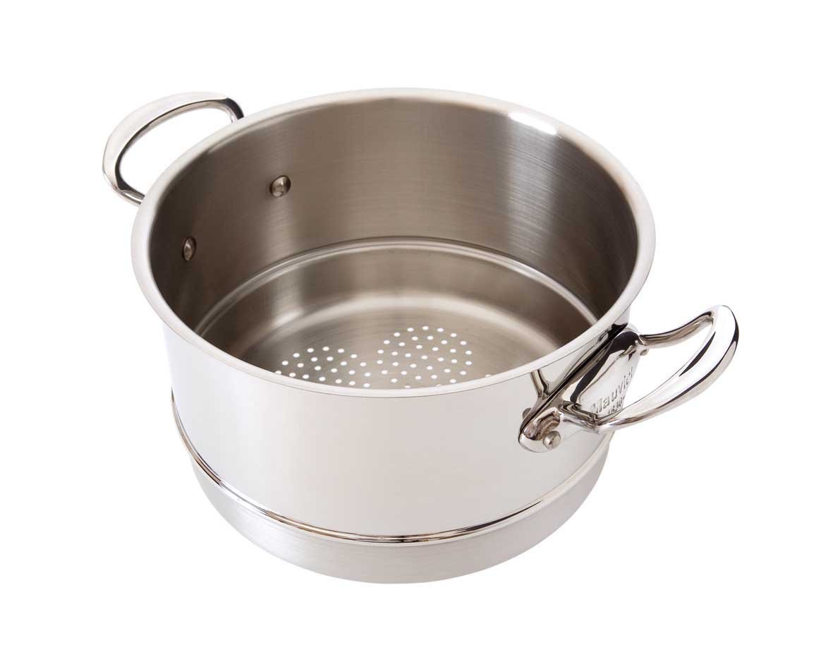 Mauviel M'Cook 5 Ply Polished Stainless Steel Steamer Insert With Cast Stainless Steel Handles, 8-in, Made In France