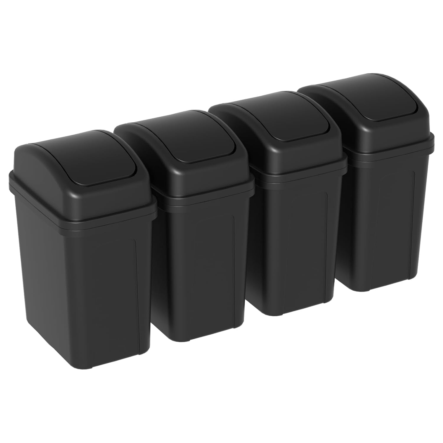 Farmoon 1.8 Gal/7 L Small Slim Garbage Can with Swing Lid, Black, 4 Pack | Plastic Waste Bin, Wastebasket, Trash Can for Bathroom Office Dorm Rvs