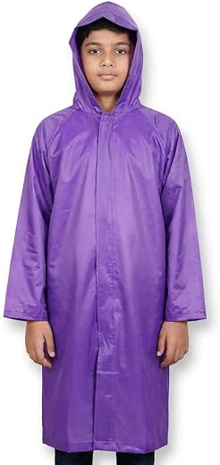 Kids PVC Waterproof Raincoat Violet | Hooded with Drawstring, Extended Visor Cap & Pocket | Durable Lightweight Rain Wear ...