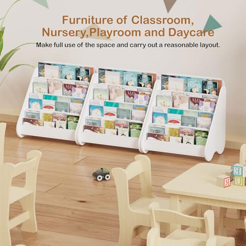 Image of Lkeiyay Kids Bookshelf - 4-Tier White Wooden Book Storage Organizer for Toddlers, Space-Saving Children's Book Rack for Kids Room /Nursery, Easy-Access Picture Book Display Shelf