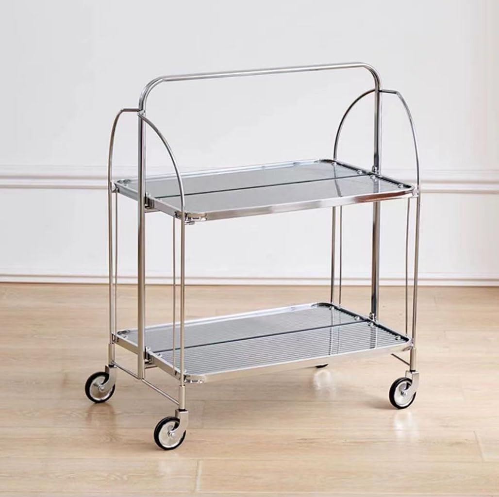 Carrello Bar Pieghevole su Ruote per servire caffè e Bevande, Carrello portaoggetti su Ruote per Cucina e Feste - Elegante Carrello Mobile per Bevande per intrattenere