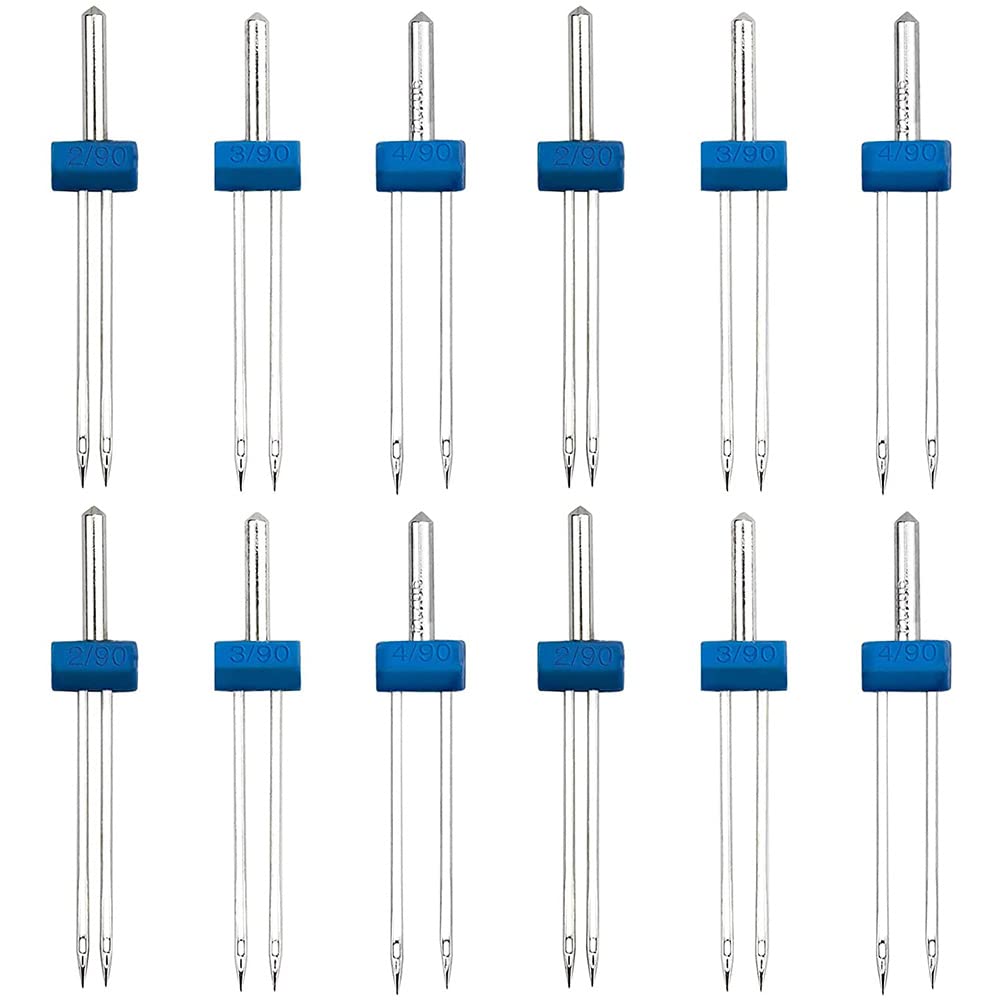 15 Pieces Twin Needle Stretch Machine Needles Universal Double Needle for Most Sewing Machines for Household Sewing Machine, 3 Mixed Sizes 2.0/90, 3.0/90, 4.0/90