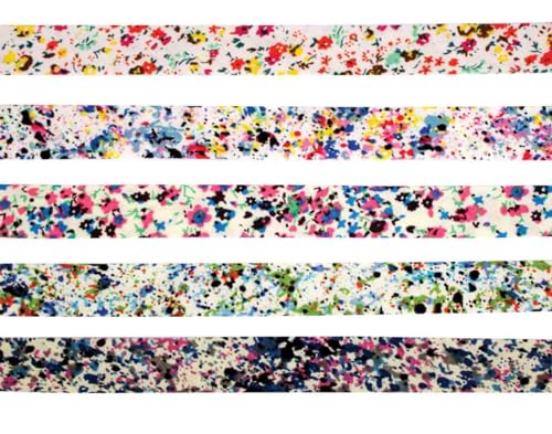 MegaCrea DIY Biais Coton 1 cm x 1 m Fleurs Multicolores 5 pièces