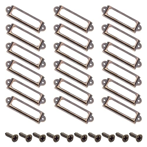 Yosawo Lot de 50 porte-étiquettes en métal avec vis pour armoires, boîtes, étagères, tiroirs, caves à vin et décoration de maison (60 x 17 mm/bronze rouge)