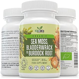 Sea Moss, Bladderwrack and Burdock Root 60 Capsules - Certified Organic Natural Superfood Supplement - UK Made - No Additives -Wild Harvested.