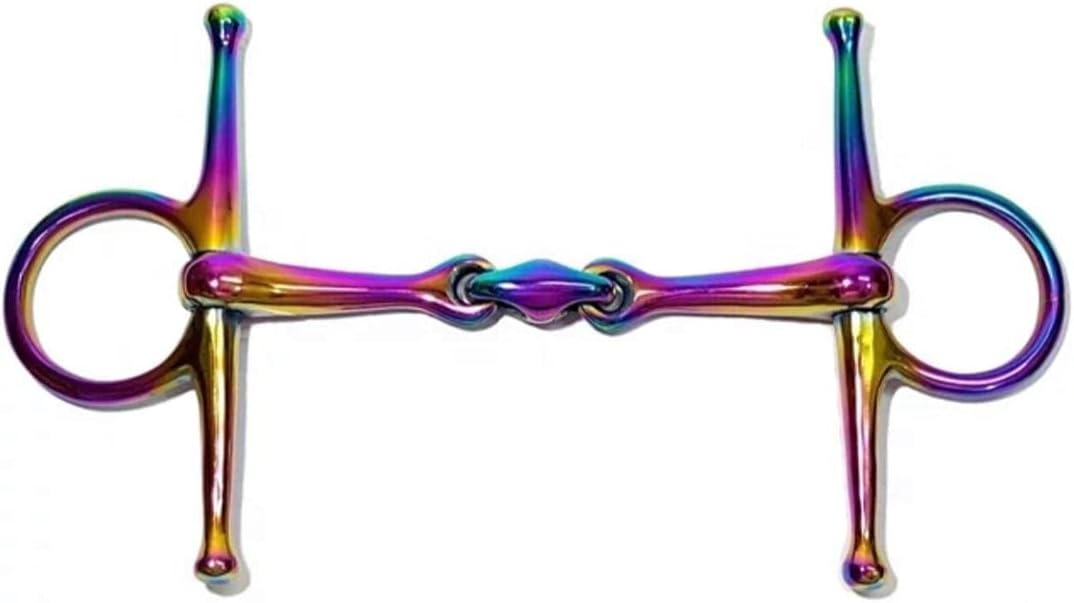 Rainbow Multi Color Full Cheek Horse Bit Snaffle Double Jointed Lozenge Fat Stainless Steel