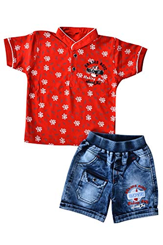 Image of Boys Cotton T-Shirt & Denim Short Dress (6 Months - 5 Years)
