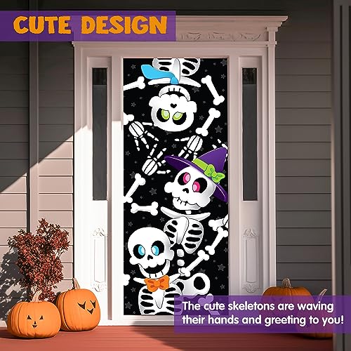 Image of JOYIN 30 inchx72 inch Door Cover Skeleton Halloween Decorations Indoor, Home Decor Haunted House Stickers Party Supplies Favors for Garage Window Wall Cover Cute