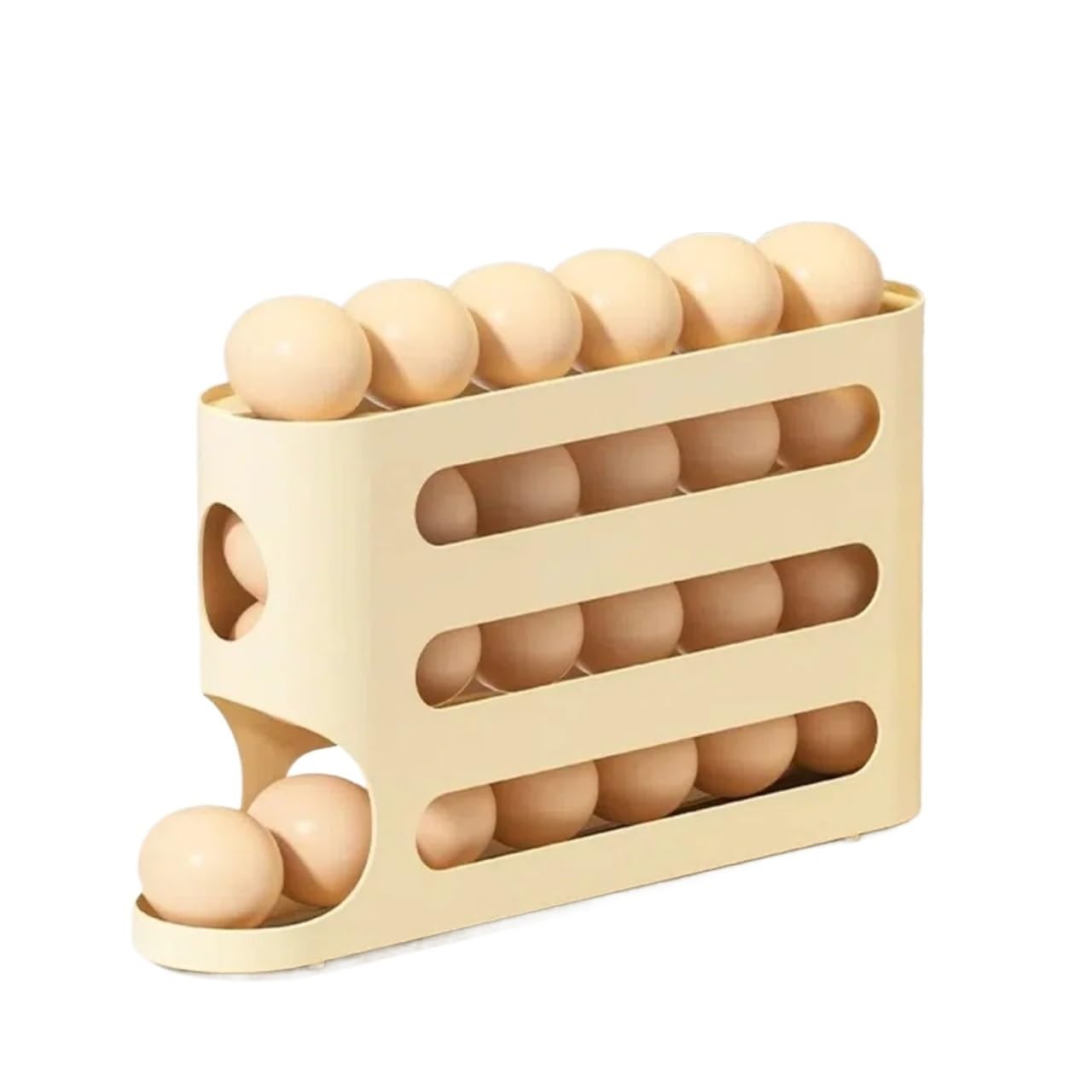 YCENJEPSAZ Transparent Egg Storage Box Large Capacity Refrigerator Side Door 4-layer Ladder Egg Box Space-saving Egg Holder Rack Kitchen(Cream)
