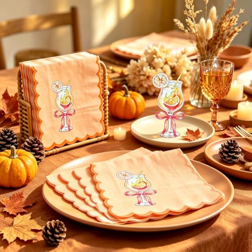 Love at First Spritz Cocktail Napkins, 50Pcs Orange Scalloped Paper Napkins - image 5