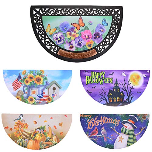 Melunar Interchangeable Doormat, 6 PCS Seasons Doormat, Half Moon Mat Easy to Clean, Half Moon Mat, Indoor Outdoor Door Rug for Spring, Fourth of July, Halloween, Thanksgiving Day, Christmas