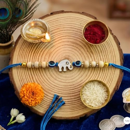 Image of Original Tulsi Rakhi for Brother | Handmade Natural Tulsi Beads Rakhi | Sacred Raksha Bandhan Rakhis for Boys | Traditional Spiritual Rakhi Gift