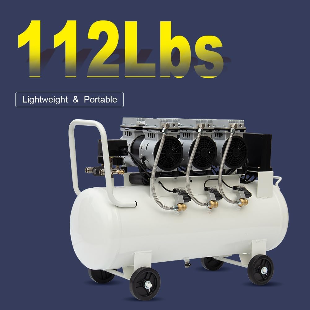 Ultra Quiet Air Compressor, 3 HP Oil Free Peak 115 PSI Pressure 71 Db Air Compressor, 17CFM Portable Long Life Electric w/ 17 Gallon Tank for Home, Garage, Workshop
