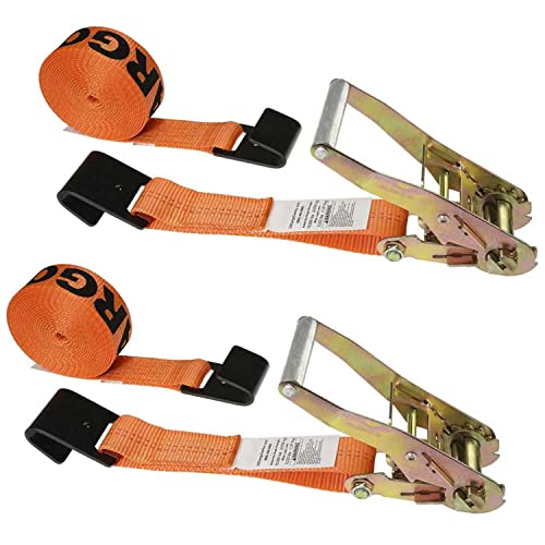US Cargo Control 2 Inch Wide X 18 Foot Long Flat Hook Ratchet Strap, Dependable Weather Resistant Webbing, 3,333 Pound Working Load Limit, 2 Pack
