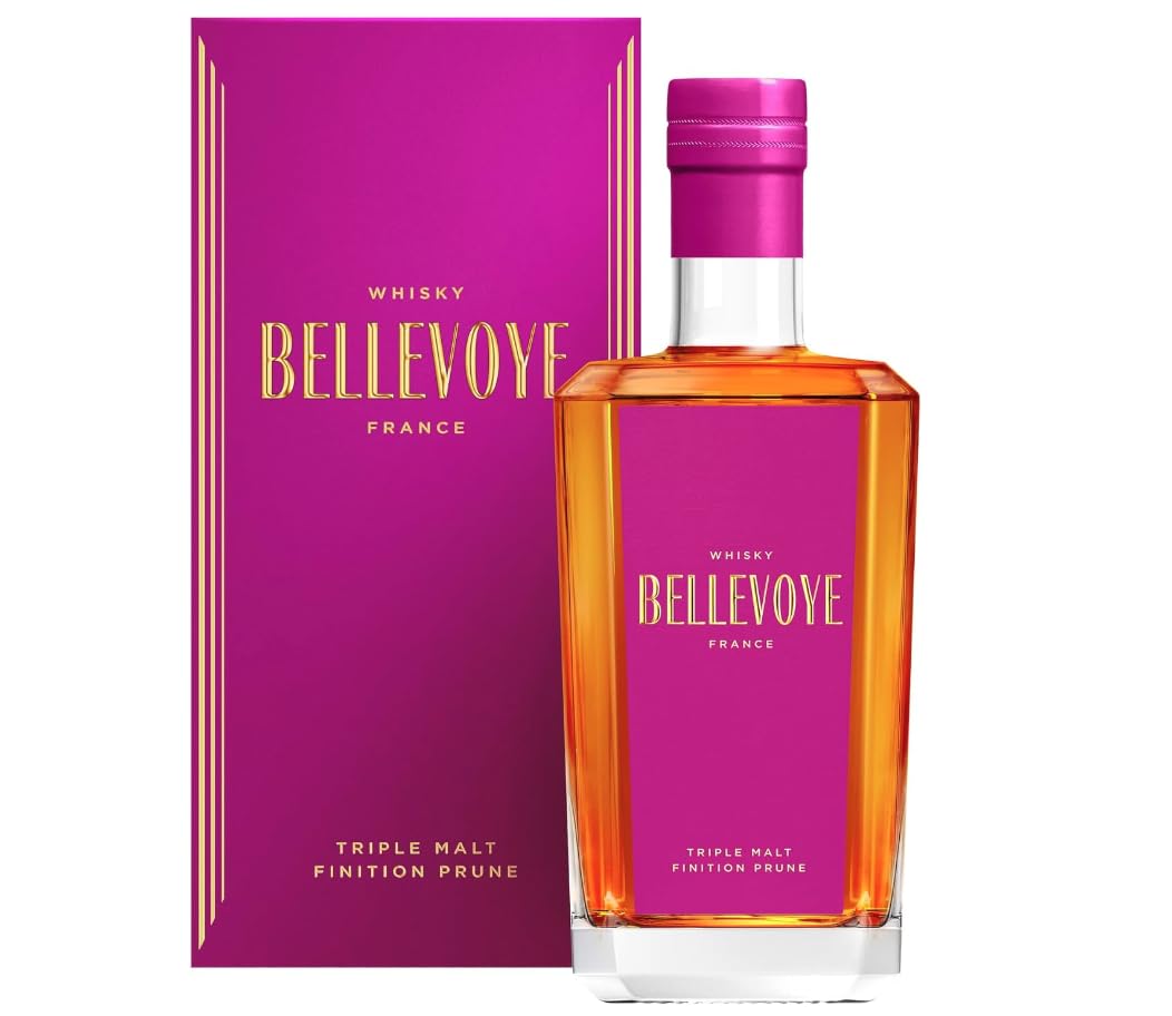 BELLEVOYE - Whisky Triple Malt - Whisky Francés Bellevoye Prune - Doble medalla de oro Concours Mondial de Bruxelles 2022-43% De Alcohol - 100% Origen Francia - 700 ml