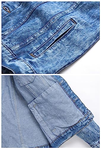 Image of LZLER Men's Denim Jackets Distressed Destroyed Classic Vintage Slim Fit Ripped Fashion Trendy Trucker Jean Jackets