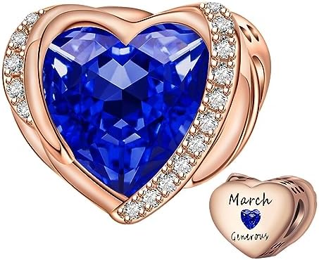 NINGAN Birthstone Charms for Bracelet, Angel Wings 925 Sterling Silver Love Heart Bead Pendant Engraved Joyful,Birthday Mother's day Jewelry Gifts for Women Girls