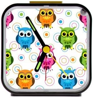 Artsadd Personalized Oringal Colorful Cute Cartoon Owls Custom Square Black Alarm Clock
