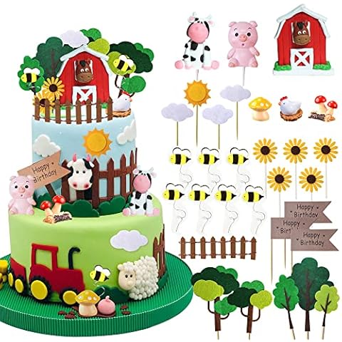 30 PCS Farm Animal Cow Cake Topper Decorations for Farm Animal Theme Birthday Baby Shower Party (Style A) Cover
