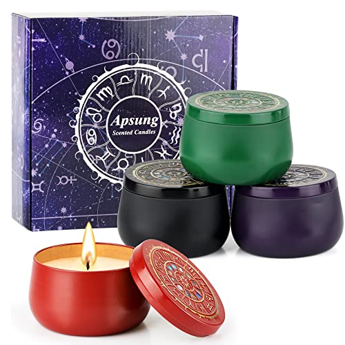 Scented Candles Gift Set 4 Pack, Natural Soy Wax 32 Oz Portable Travel Tin Candle, Aromatherapy Candles, Natural Fragrance Candles with Strongly Fragrance Essential Oils